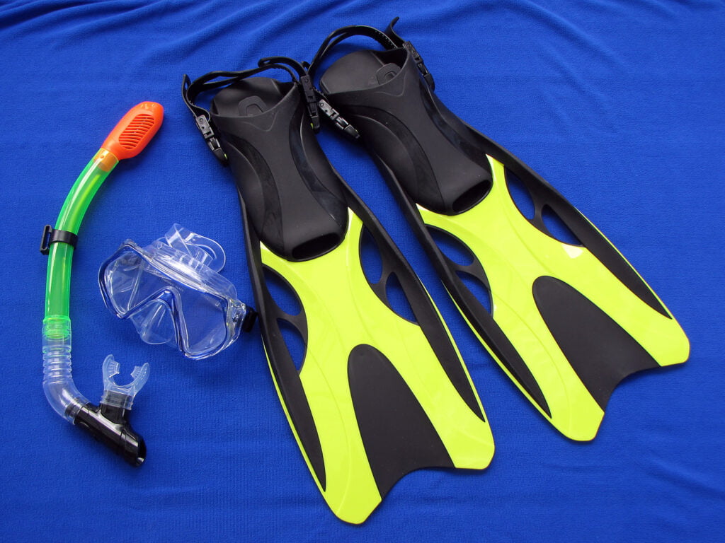 Mask, Snorkel, and Fins - <a href="https://en.wikipedia.org/wiki/Snorkeling">Photo Source</a>